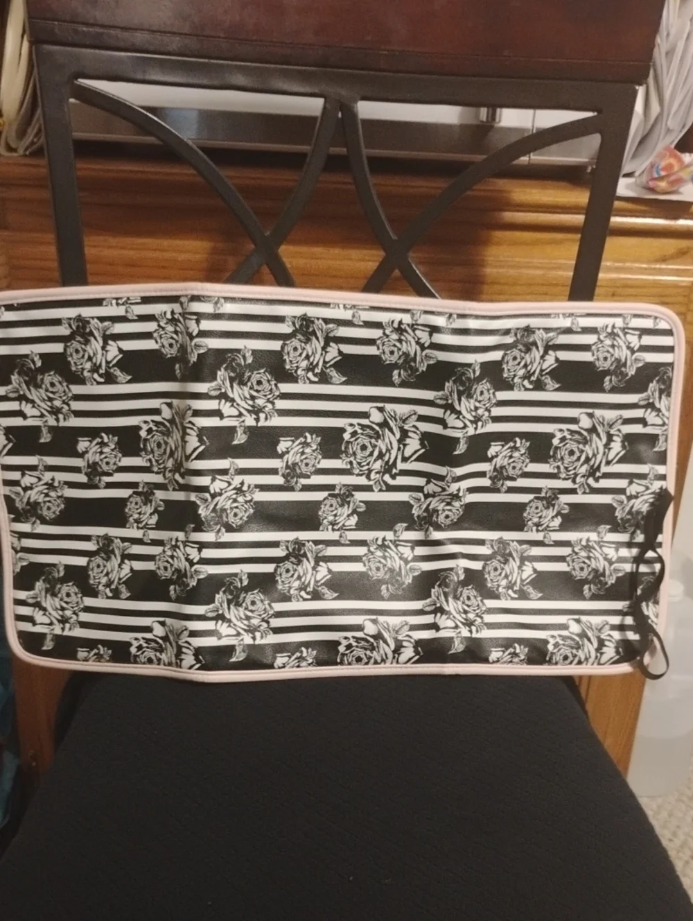 Betsey Johnson Diaper Bag Black & White Rose Print + Changing Pad